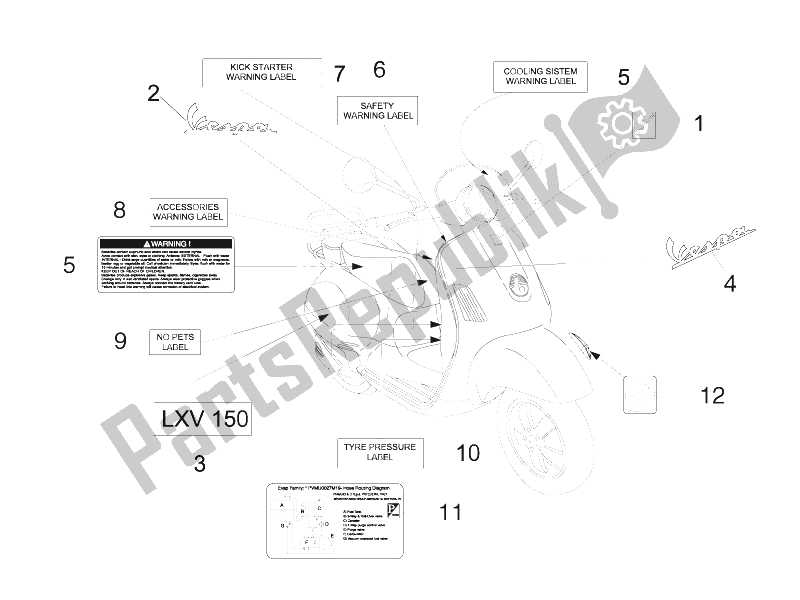 Toutes les pièces pour le Plaques - Emblèmes du Vespa LXV 150 4T USA 2009