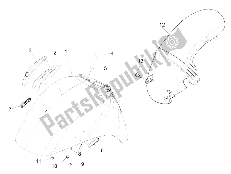 Toutes les pièces pour le Logement De Roue - Garde-boue du Vespa GTS Super 150 IE 4T 3V 2014