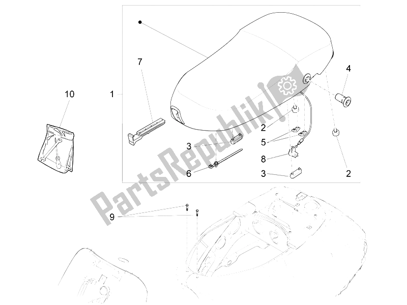 All parts for the Saddle/seats of the Vespa LX 150 4T 3V IE Vietnam E3 2012