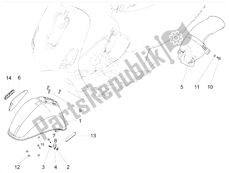 Toutes les pièces pour le Logement De Roue - Garde-boue du Vespa LXV 150 USA 2011