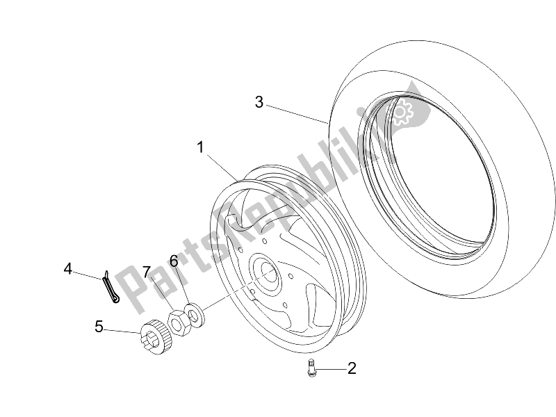 Alle onderdelen voor de Achterwiel van de Vespa LXV 50 4T 25 KMH 2012