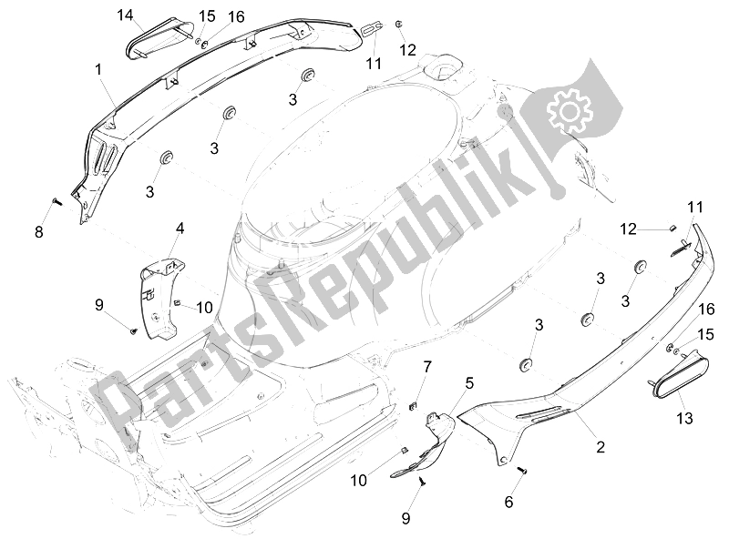 All parts for the Side Cover - Spoiler of the Vespa GTS 300 IE ABS USA 2014