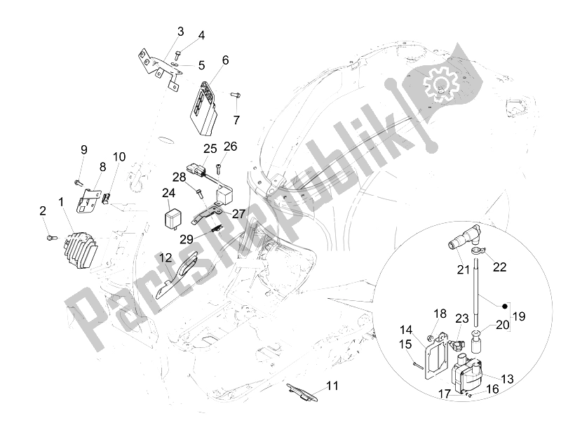 All parts for the Voltage Regulators - Electronic Control Units (ecu) - H. T. Coil of the Vespa Primavera 50 4T 4V 2014