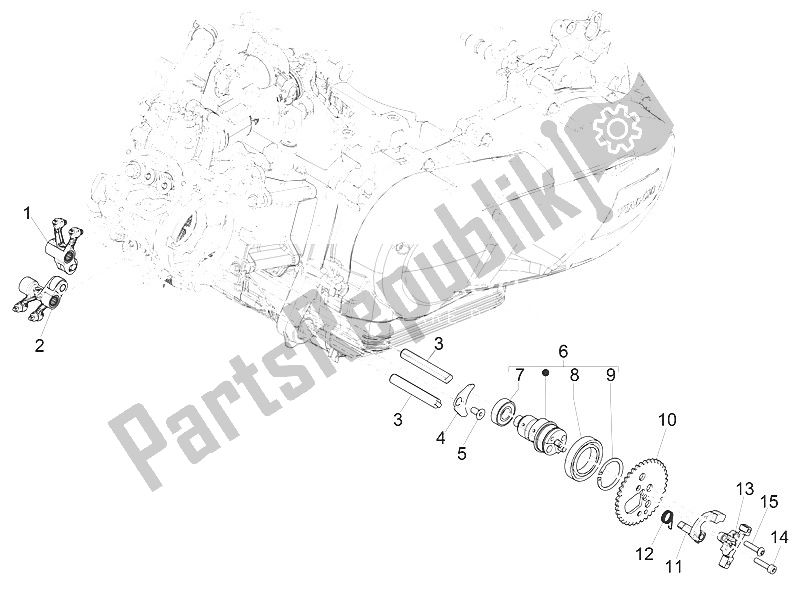 All parts for the Rocking Levers Support Unit of the Vespa Vespa GTS 125 4T E4 ABS EU 2016