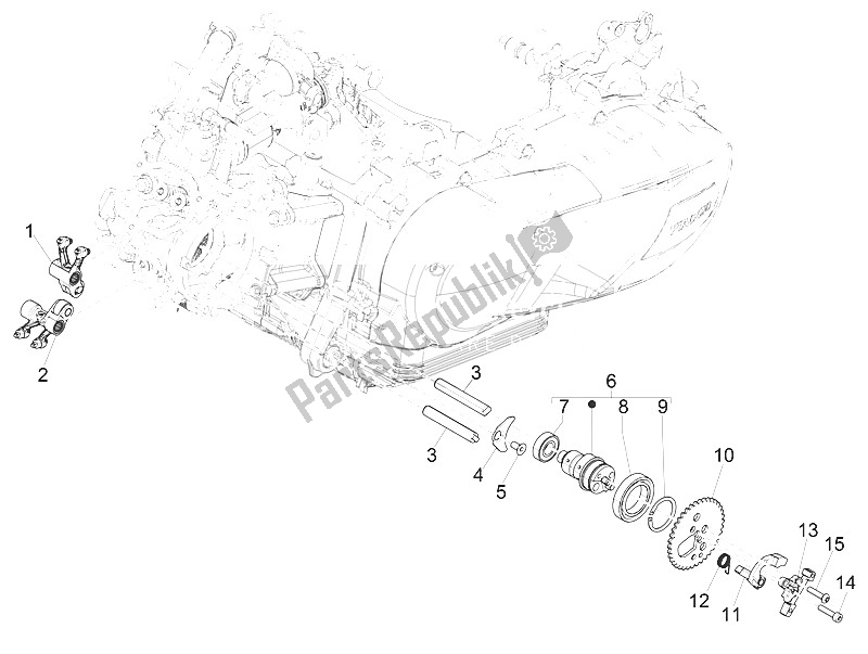 Toutes les pièces pour le Leviers à Bascule Support Unité du Vespa Vespa GTS 150 4T E4 ABS EU 2016