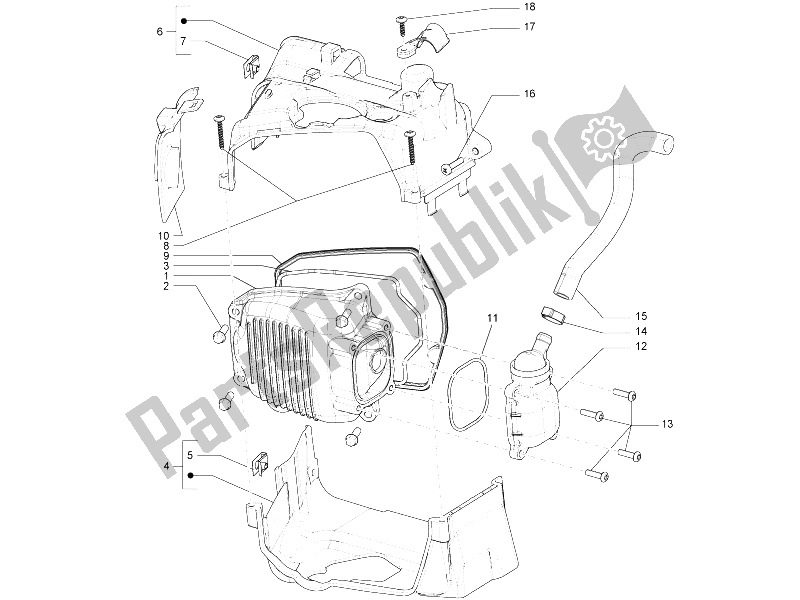 All parts for the Cylinder Head Cover of the Vespa S 125 4T 2V E3 Taiwan 2011