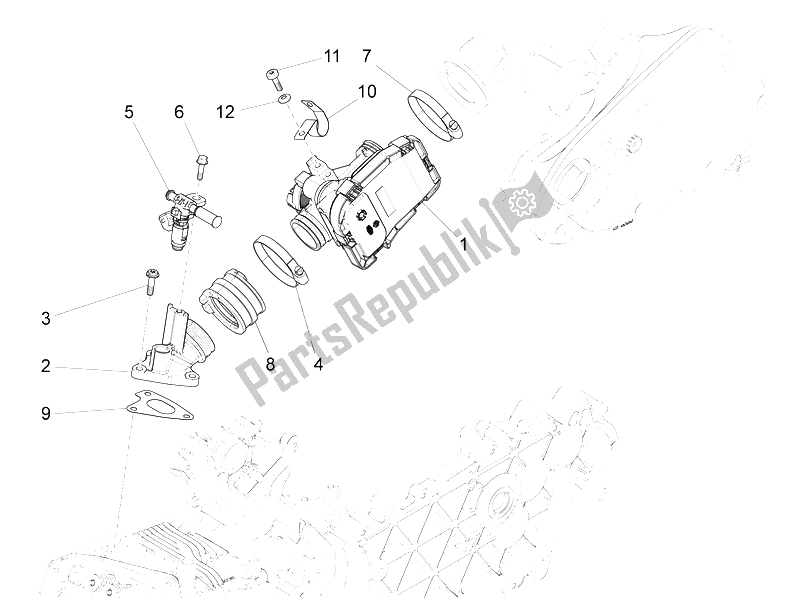 Tutte le parti per il Corpo Farfallato - Iniettore - Raccordo del Vespa S 150 4T 3V IE Vietnam 2012