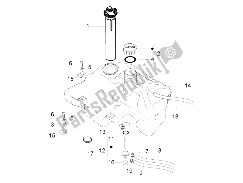 All parts for the Fuel Tank of the Vespa LX 125 4T E3 2009
