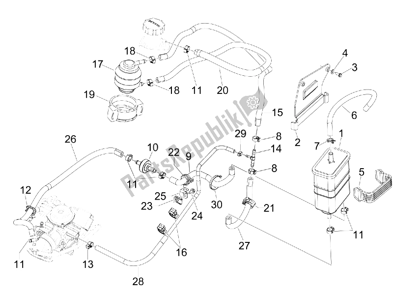 Toutes les pièces pour le Système Anti-percolation du Vespa LX 150 4T USA 2009