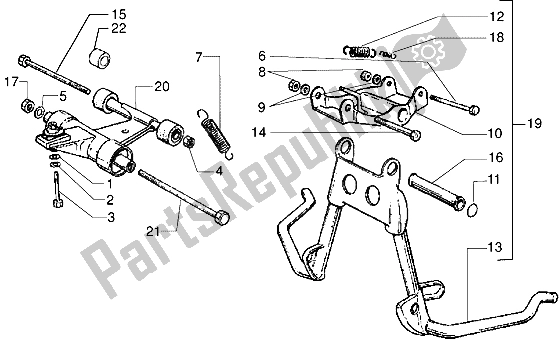 All parts for the Central Stand - Swinging Arm of the Vespa ET4 125 1996