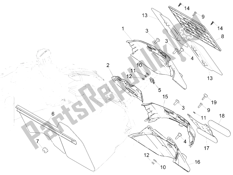 Todas las partes para Cubierta Trasera - Protector Contra Salpicaduras de Vespa GTS 300 IE 2012