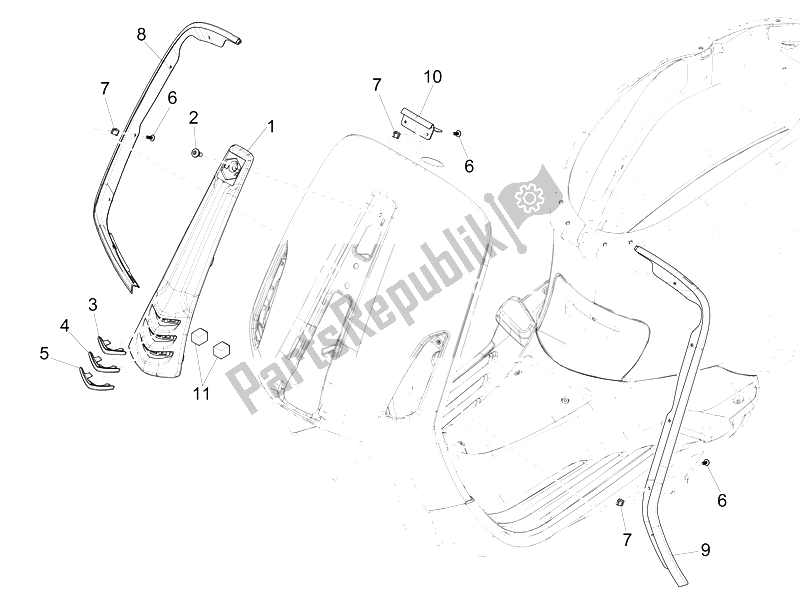 All parts for the Front Shield of the Vespa 150 4T 3V IE Primavera 2014