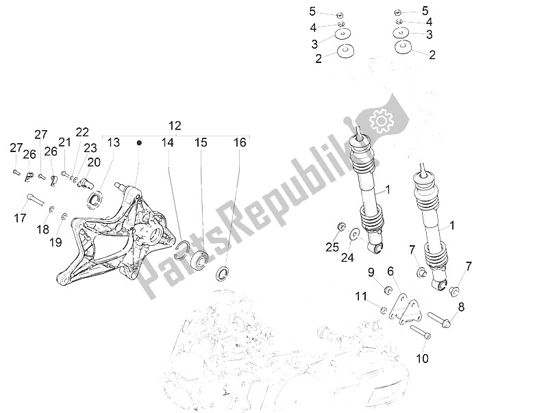 Todas las partes para Suspensión Trasera - Amortiguador / S de Vespa Vespa GTS 150 4T E4 ABS EU 2016