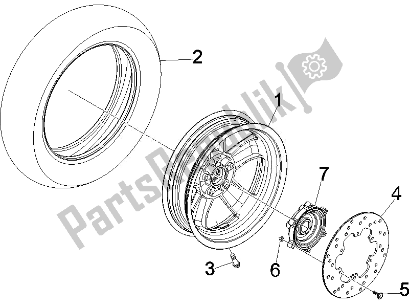 All parts for the Rear Wheel of the Vespa Granturismo 200 L USA 2007