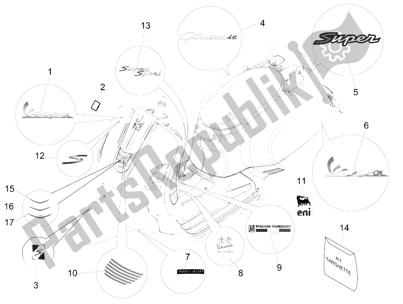 Todas las partes para Placas - Emblemas de Vespa GTS 300 IE Super 2008