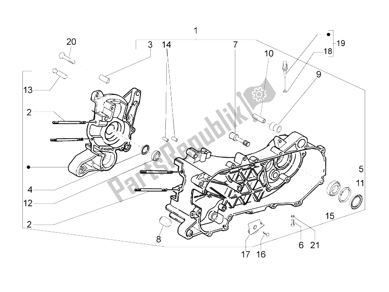 Toutes les pièces pour le Carter du Vespa LX 50 4T 2V 25 KMH Touring NL 2011