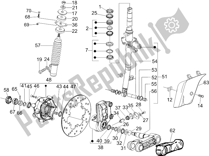 All parts for the Fork/steering Tube - Steering Bearing Unit of the Vespa LX 150 4T USA 2009