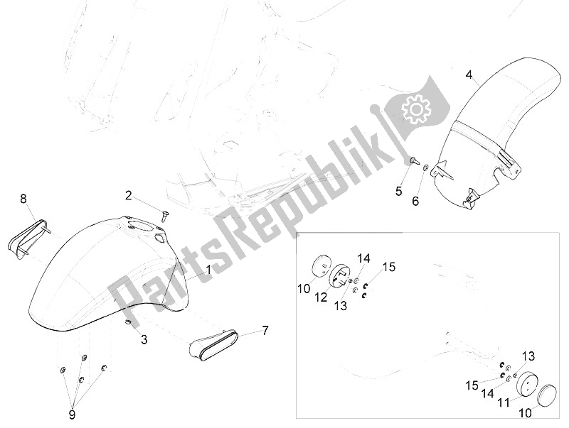 Todas las partes para Carcasa De La Rueda - Guardabarros de Vespa Vespa 150 Sprint Iget 4T3V IE Asia 2016