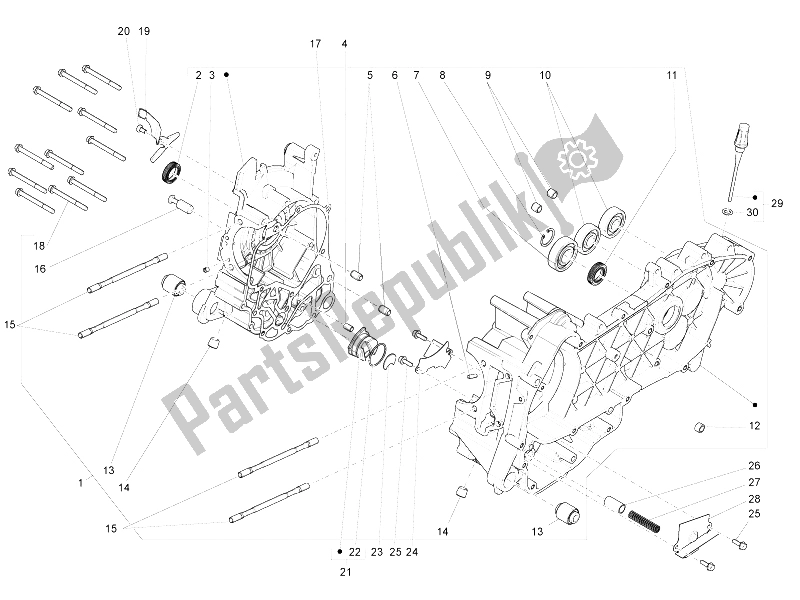 All parts for the Crankcase of the Vespa LX 125 4T 2V IE E3 Taiwan 2011