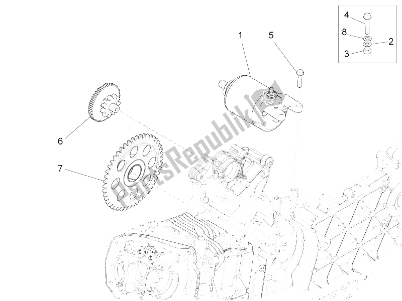 All parts for the Stater - Electric Starter of the Vespa S 125 4T 3V E3 IE Vietnam 2012