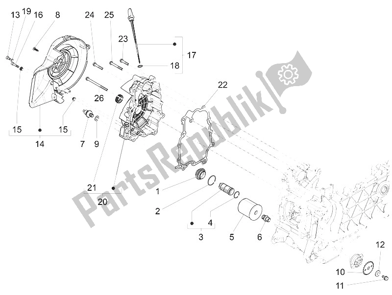 All parts for the Flywheel Magneto Cover - Oil Filter of the Vespa Vespa Primavera 150 4T 3V Iget ABS EU 2016