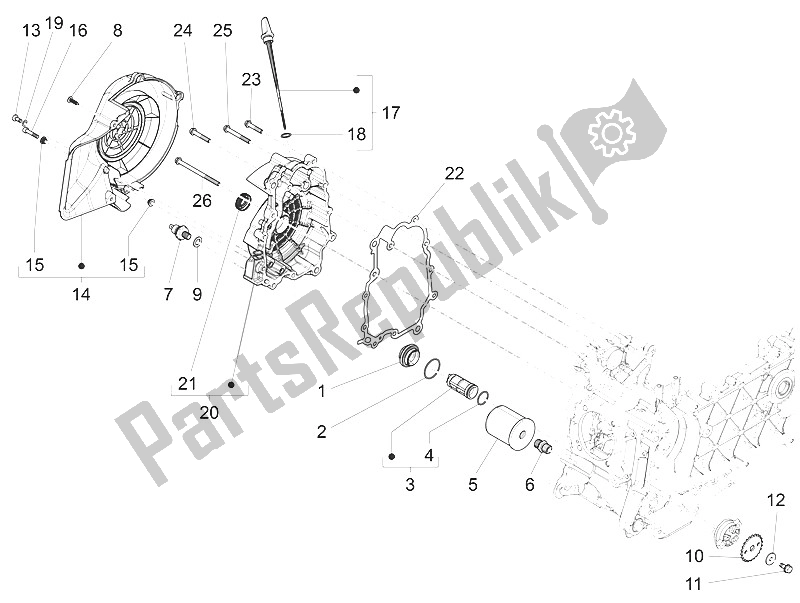 Toutes les pièces pour le Couvercle Magnéto Volant - Filtre à Huile du Vespa Vespa Sprint Iget 125 4T 3V ABS EU 2016