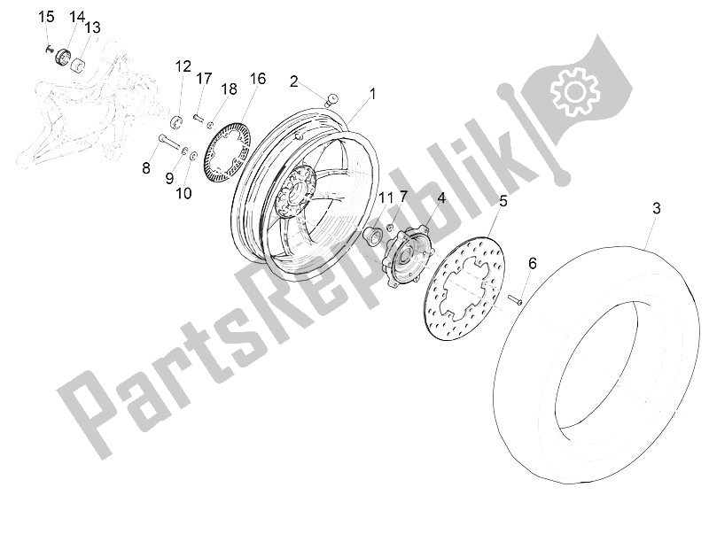 Alle onderdelen voor de Achterwiel van de Vespa Vespa GTS 150 4T E4 ABS EU 2016