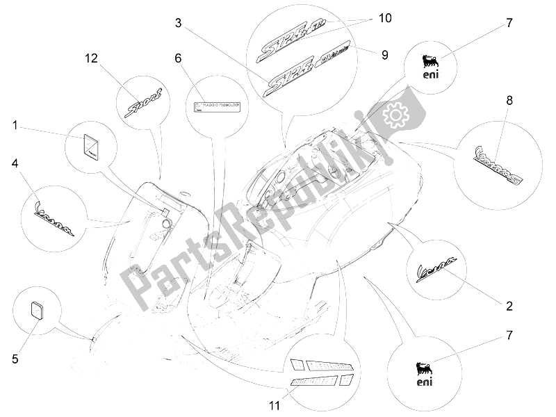 Todas las partes para Placas - Emblemas de Vespa S 125 4T 3V IE 2012