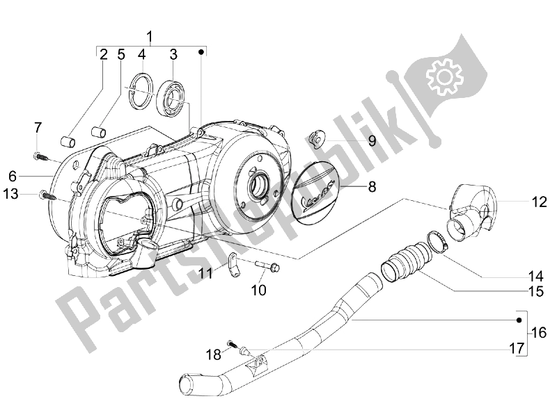 Wszystkie części do Pokrywa Skrzyni Korbowej - Ch? Odzenie Skrzyni Korbowej Vespa S 125 4T E3 2007