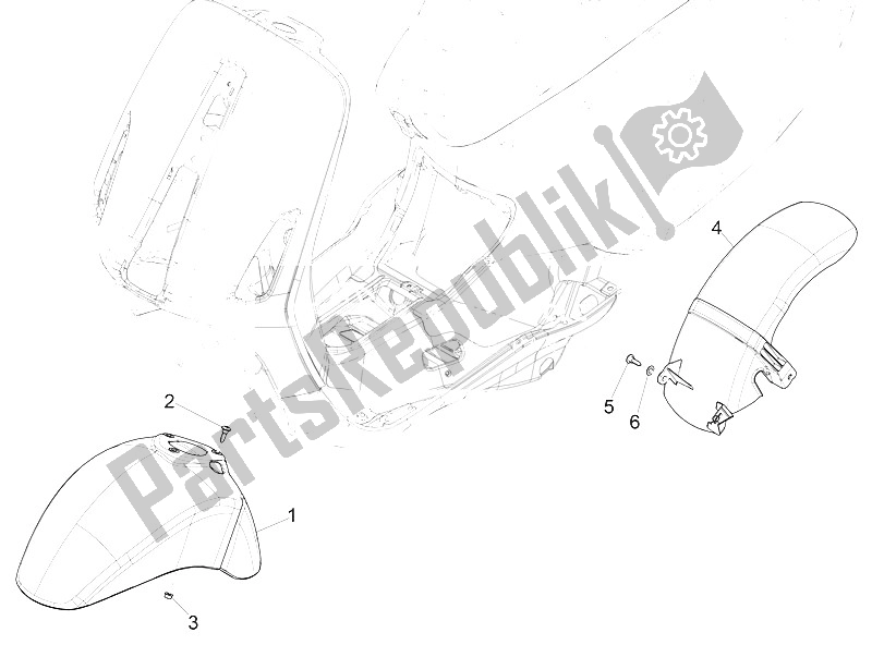 All parts for the Wheel Huosing - Mudguard of the Vespa Vespa Sprint Iget 125 4T 3V ABS EU 2016