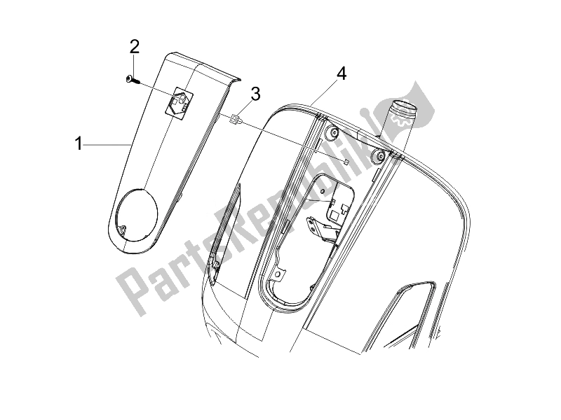 All parts for the Front Shield of the Vespa GTS 125 4T E3 UK 2007