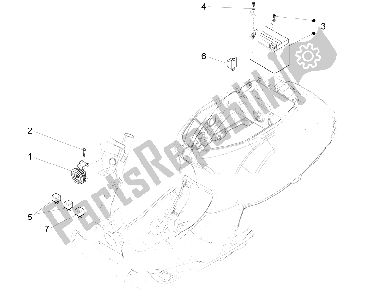 Tutte le parti per il Interruttori Del Telecomando - Batteria - Avvisatore Acustico del Vespa LT 150 4T 3V IE 2014