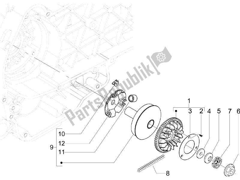All parts for the Driving Pulley of the Vespa LXV 125 4T Navy E3 2007