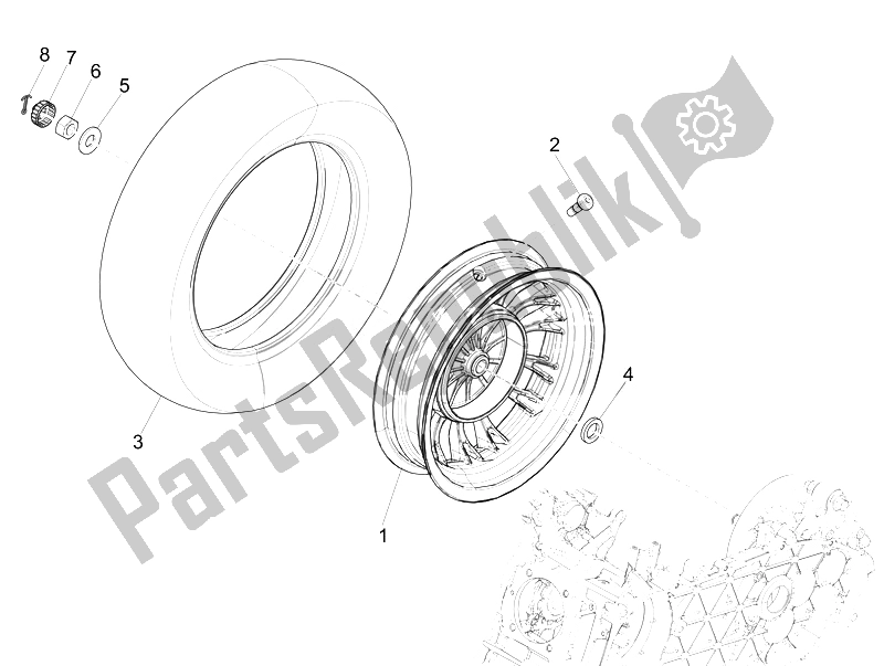 Alle onderdelen voor de Achterwiel van de Vespa Vespa Sprint 50 4T 2V 25 KMH EU 2014