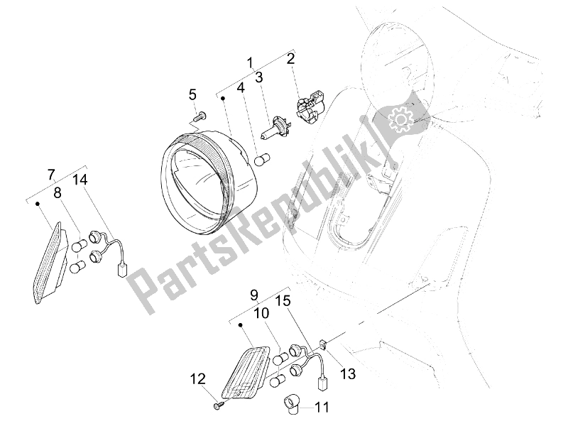 All parts for the Front Headlamps - Turn Signal Lamps of the Vespa Granturismo 125 L Potenziato 2005