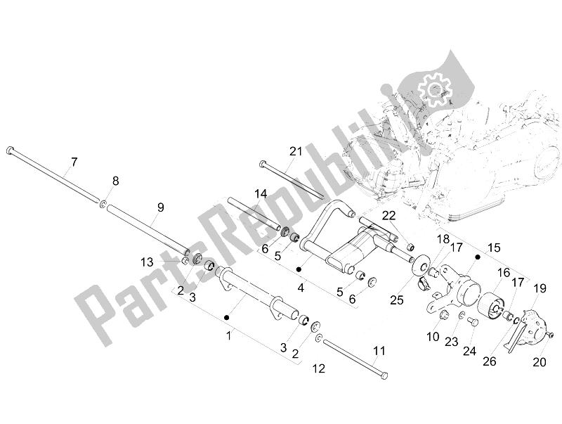 All parts for the Swinging Arm of the Vespa 946 150 4T 3V ABS Armani Asia 2015