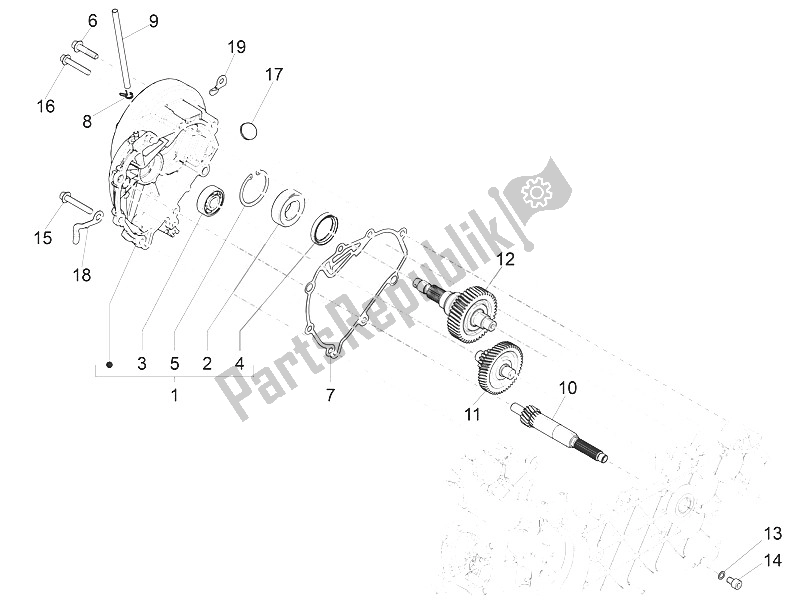 All parts for the Reduction Unit of the Vespa Vespa Primavera 150 4T 3V Iget E4 ABS USA Canada 2016