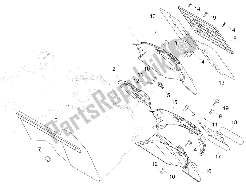 Tutte le parti per il Coperchio Posteriore - Paraspruzzi del Vespa GTS 125 4T IE Super E3 2009