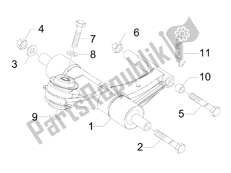 Toutes les pièces pour le Bras Oscillant du Vespa S 125 4T 2V E3 Taiwan 2011