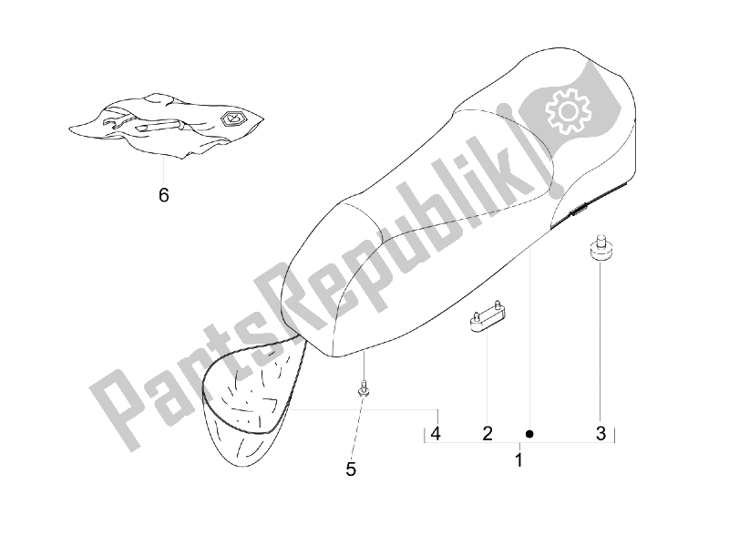 All parts for the Saddle/seats of the Vespa GTS 300 IE USA 2009