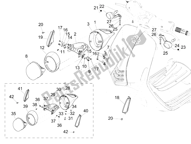 Tutte le parti per il Fari Anteriori - Indicatori Di Direzione del Vespa 946 150 4T 3V ABS 2014