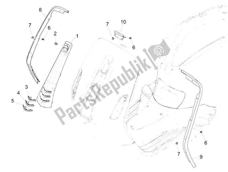 All parts for the Front Shield of the Vespa 150 Sprint 4T 3V IE 2015