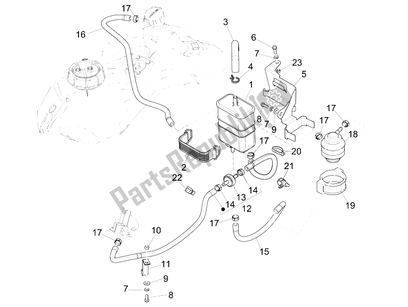 Toutes les pièces pour le Système Anti-percolation du Vespa Sprint 125 4T 3V IE Vietnam 2014