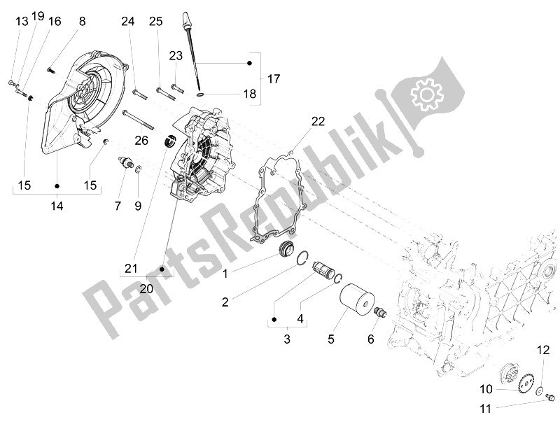 Tutte le parti per il Coperchio Magnete Volano - Filtro Olio del Vespa 150 4T 3V IE Primavera Vietnam 2014