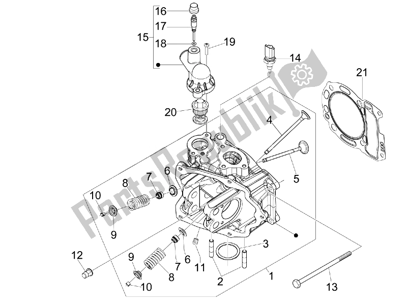 Alle onderdelen voor de Head Unit - Klep van de Vespa GTS 300 IE ABS USA 2014