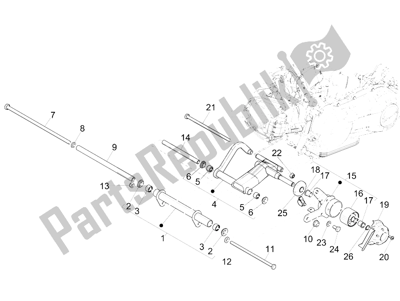 All parts for the Swinging Arm of the Vespa Vespa 946 150 4T 3V ABS Armani Asia 2015