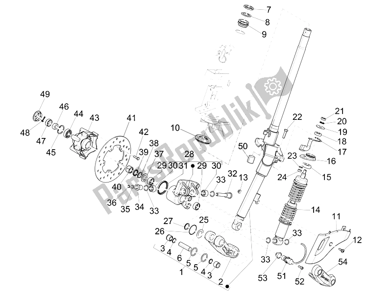 Alle onderdelen voor de Vork / Stuurbuis - Stuurlagereenheid van de Vespa 150 4T 3V IE Primavera USA 2014