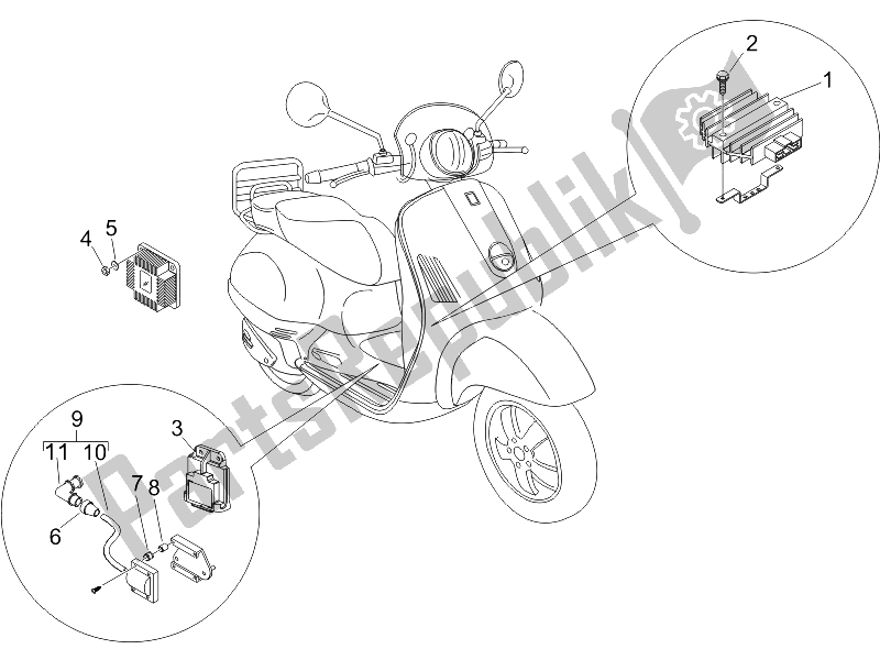 Tutte le parti per il Regolatori Di Tensione - Centraline Elettroniche (ecu) - H. T. Bobina del Vespa LXV 50 2T 2006