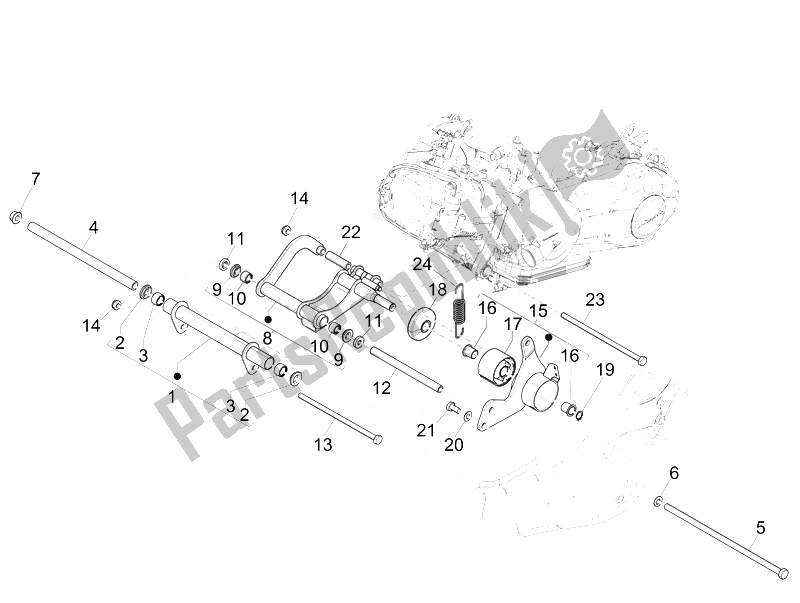 Toutes les pièces pour le Bras Oscillant du Vespa GTS 300 IE 2012