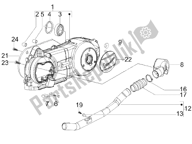 Tutte le parti per il Coperchio Del Carter - Raffreddamento Del Carter del Vespa LX 125 4T E3 Vietnam 2009